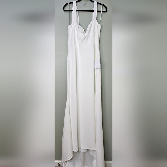 Lulus Splendid Love White Bustier Tie-Strap Button-Back Mermaid Bridal Maxi, XL - Picture 6 of 11